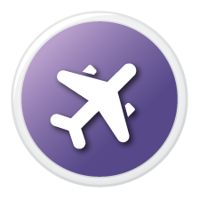 Icon of a aeroplane on top of a purple background