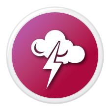 Icon of a thundering cloud on top of a dark pink background