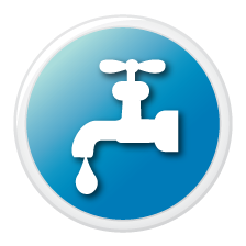 Icon of a faucet over a blue background